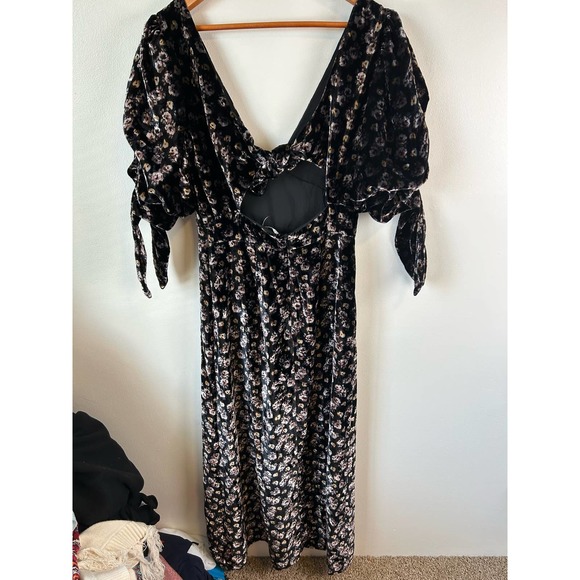 SEA Women's‎ Black Floral Valerie Velvet Back Tie Midi Dress Size 6 - Picture 6 of 7